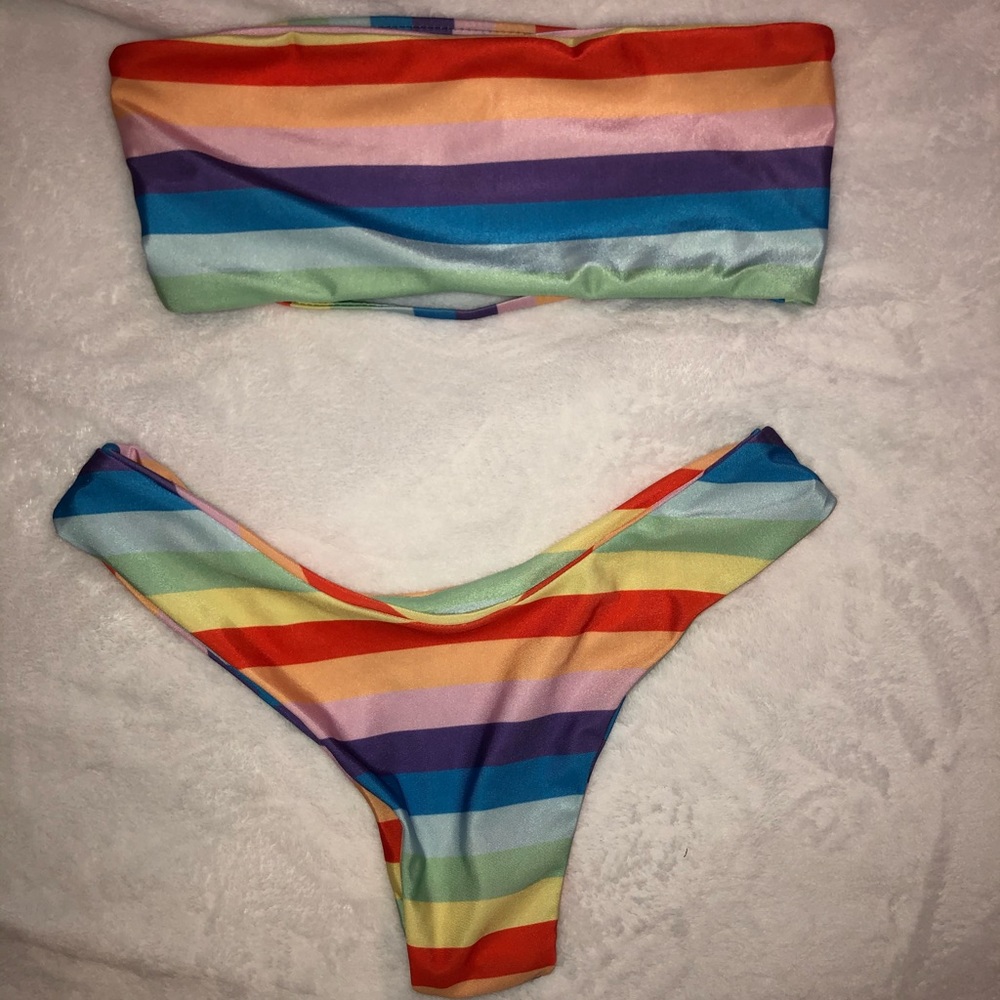 Rainbow strapless bikini top and bottom
